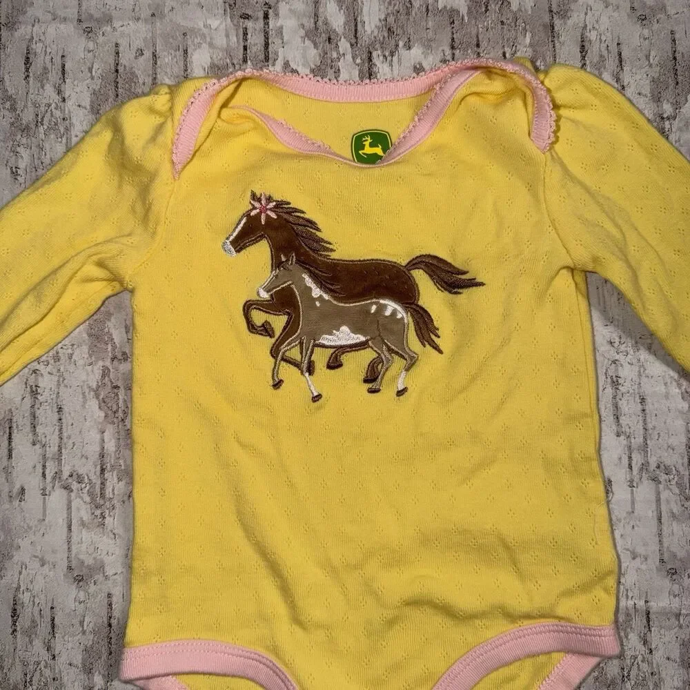 John Deere Yellow Applique Horse Bodysuit Size 3/6 Months